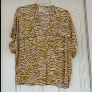 Anthropologie Maeve Yellow and White Zebra Top